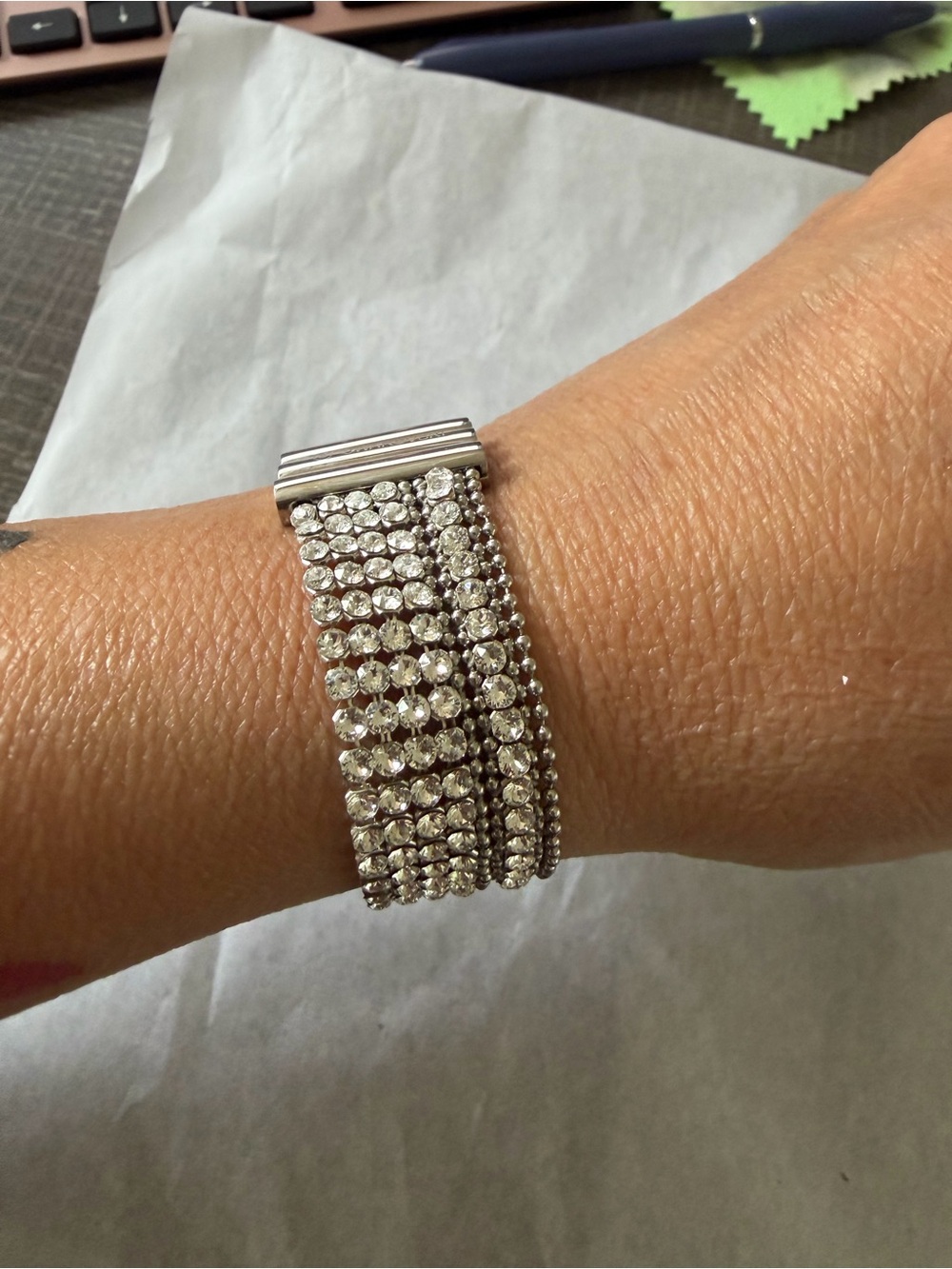 Swarovski Multi-Strand Crystal Mesh Bracelet with Magnetic Bar Clasp - Picture 4 of 7